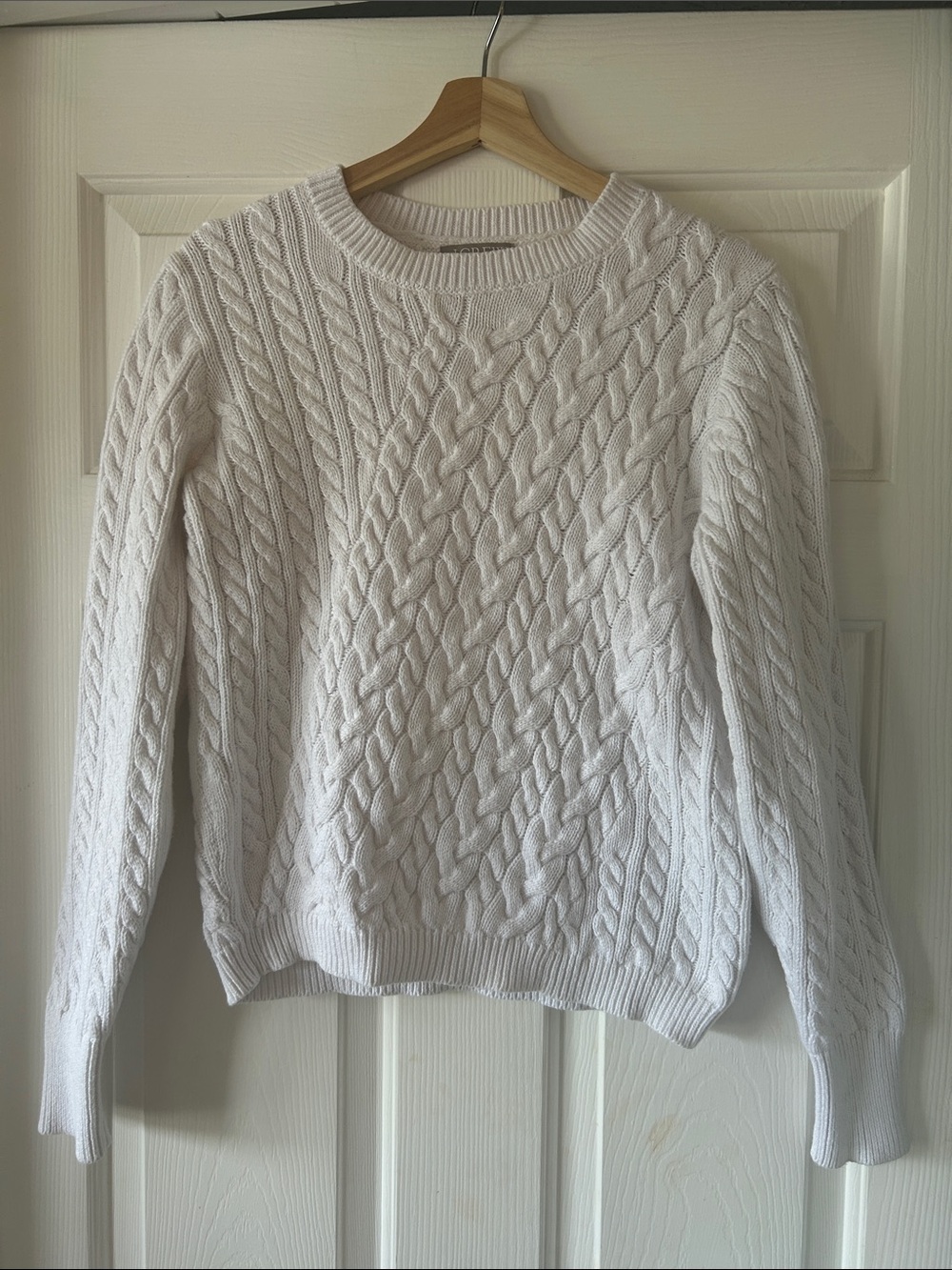 J. Crew White Cable Knit Crewneck Sweater